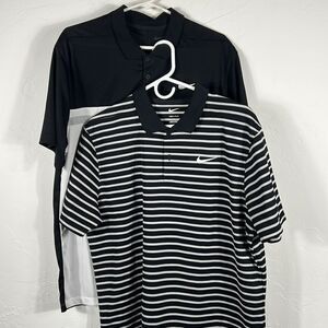 ⛳️🏌️(2) NIKE DRI-FIT GOLF Polo Shirt Black Striped Short Sleeve Men Sz Lg - EUC